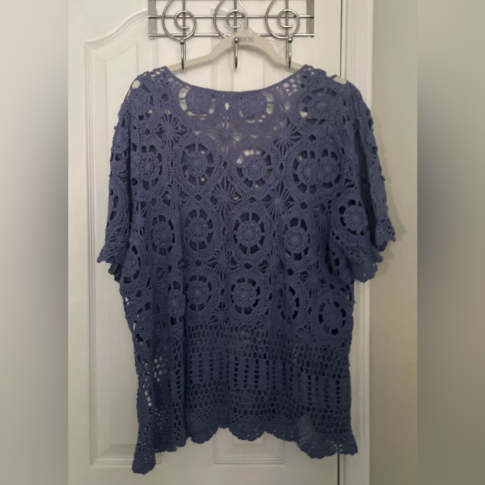 DENIM 24/7 WOMENS CROCHET SWEATER, SLATE BLUE, size 1X - Picture 2 of 7